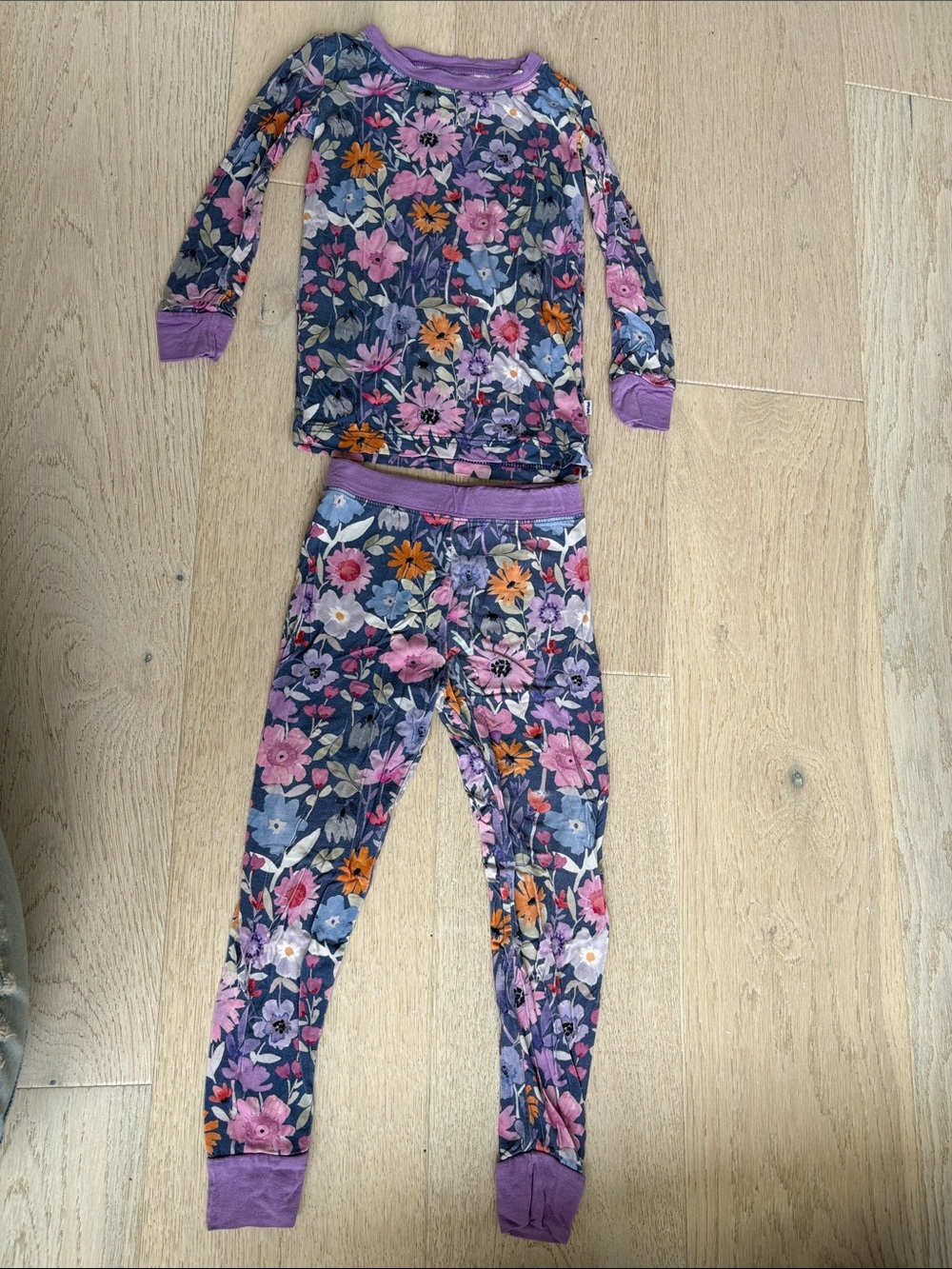 Magnetic Me Purple Floral Long Sleeve Pajama Set with Pink & Orange Flowers